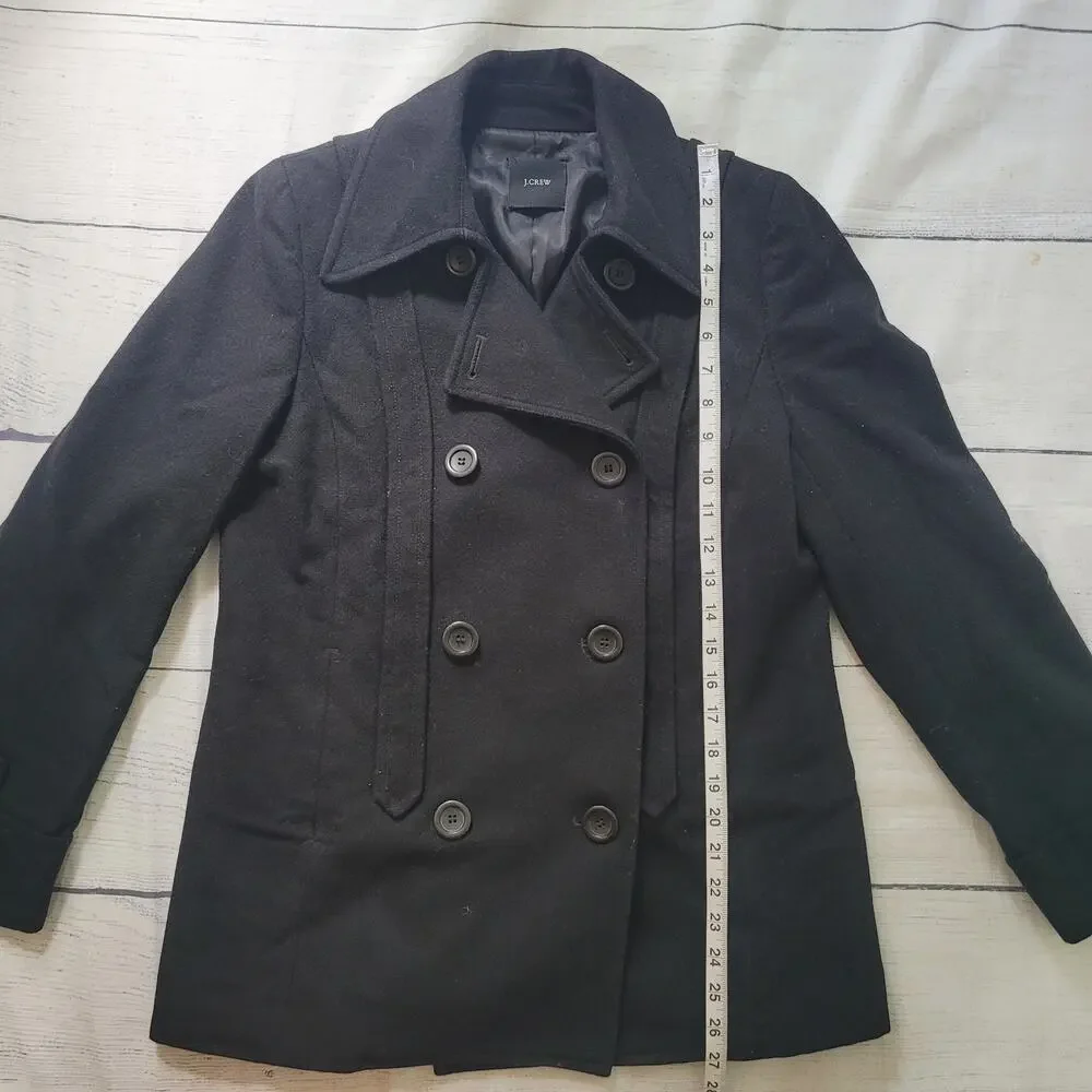 J. Crew Size est 6 Women's Black Double Breasted Short Length Gray Wool Pea Coat - Picture 6 of 10